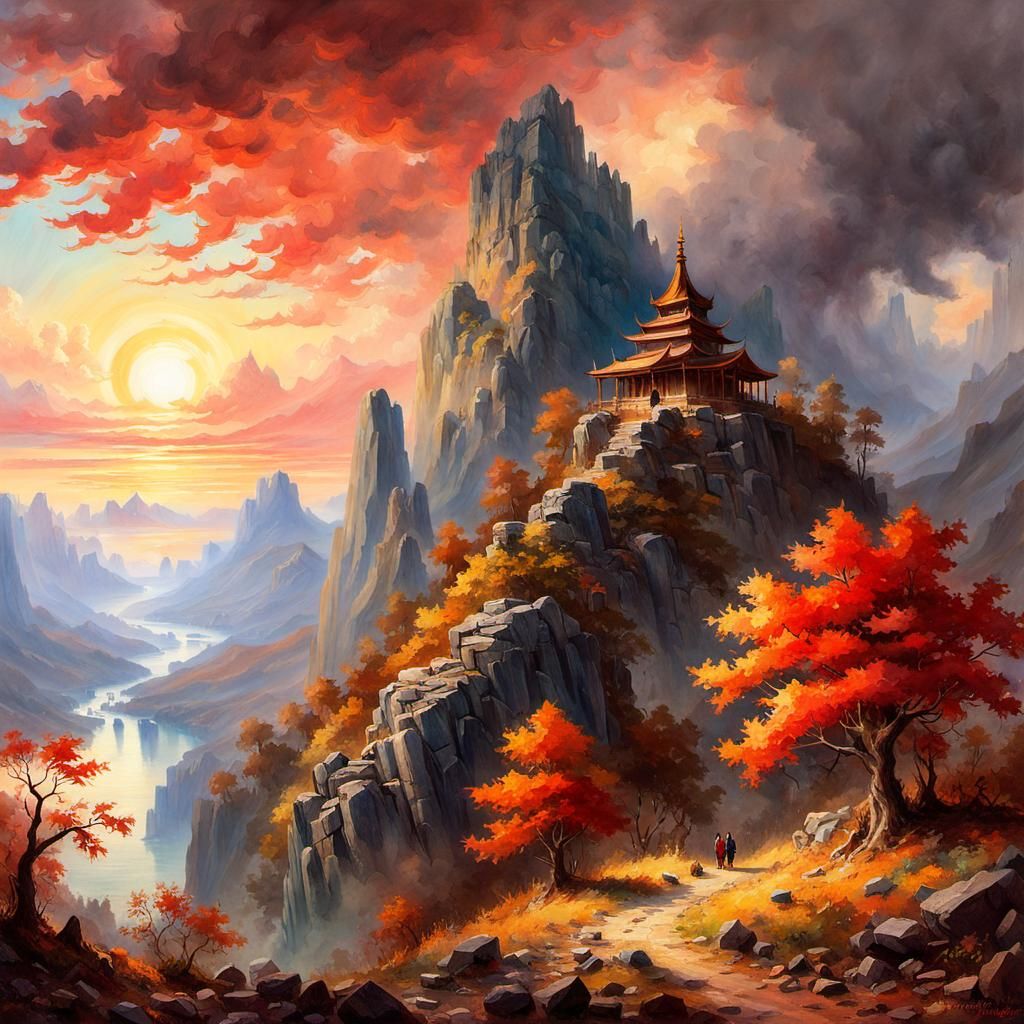 Mountain Temple: A Romantic Naturalism Landscape