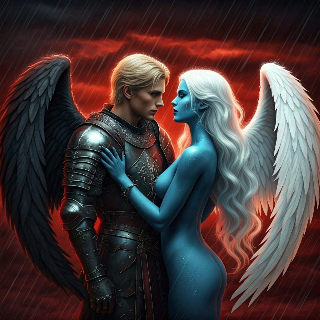 Dark Angel's Love for Repentant Demoness in Photorealistic S...