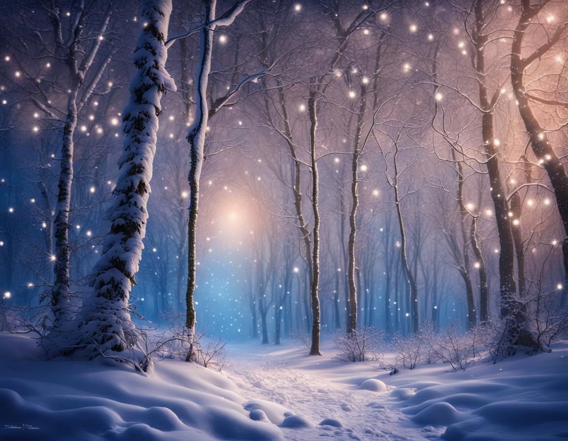 Enchanting Christmas Night in Winter Forest