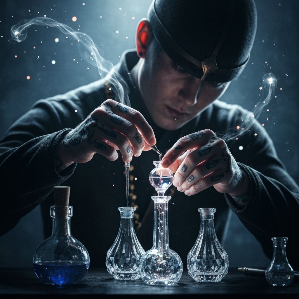 Alchemist Crafts Glowing Potions in Void