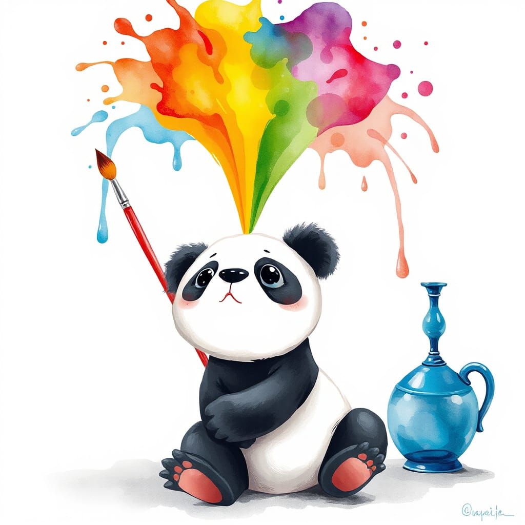 Whimsical Panda in Vibrant Watercolor Wonderland