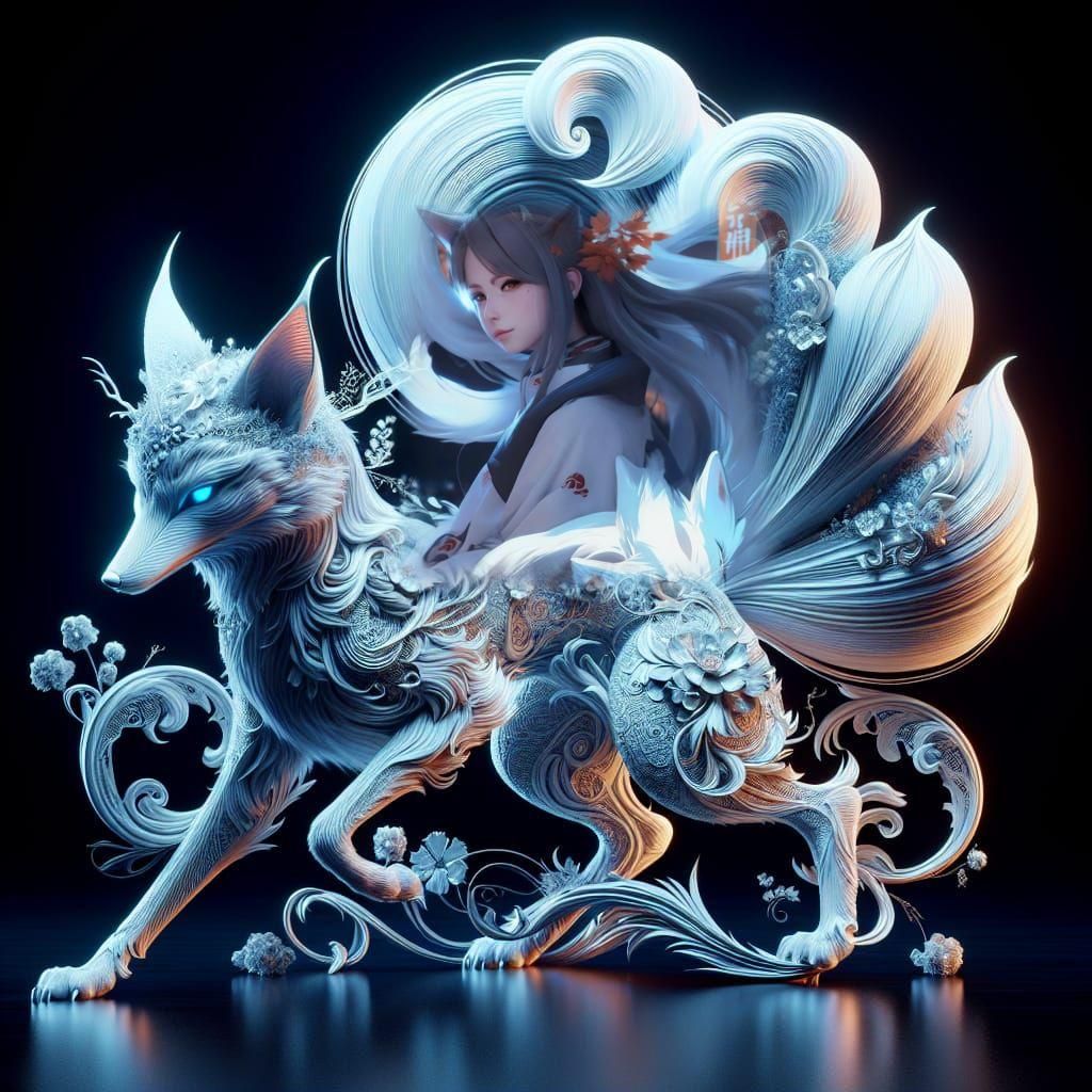 Ethereal Kitsune in Japanese Art Style