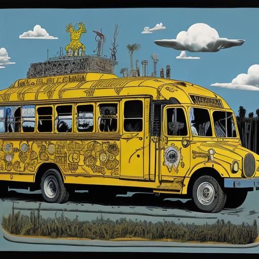 Magic School Bus in Abstract Expressionism Style
