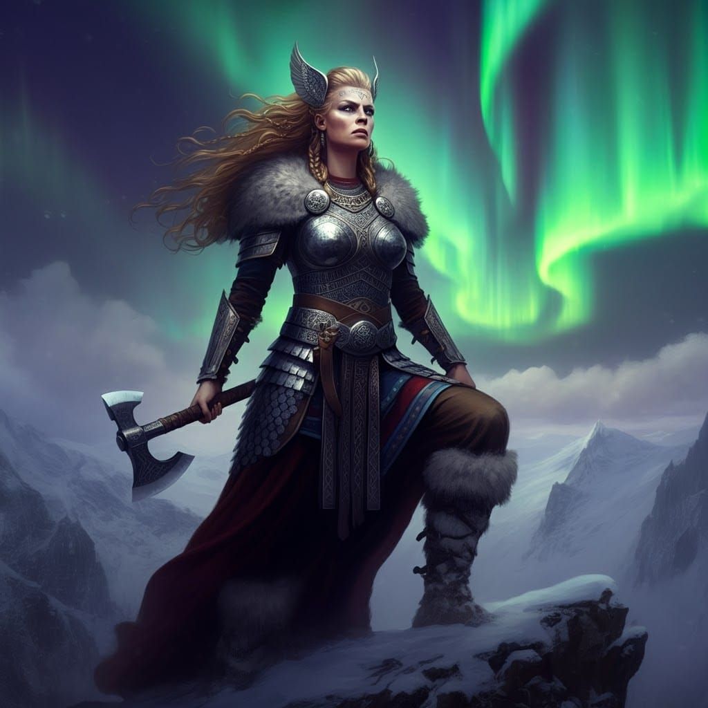 Nordic Warrior Goddess on Snowy Peak