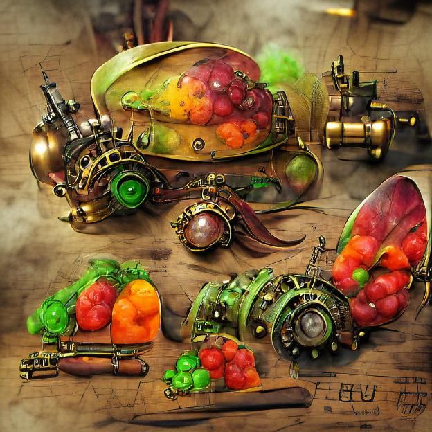Steampunk Still Life with Colorful Produce
