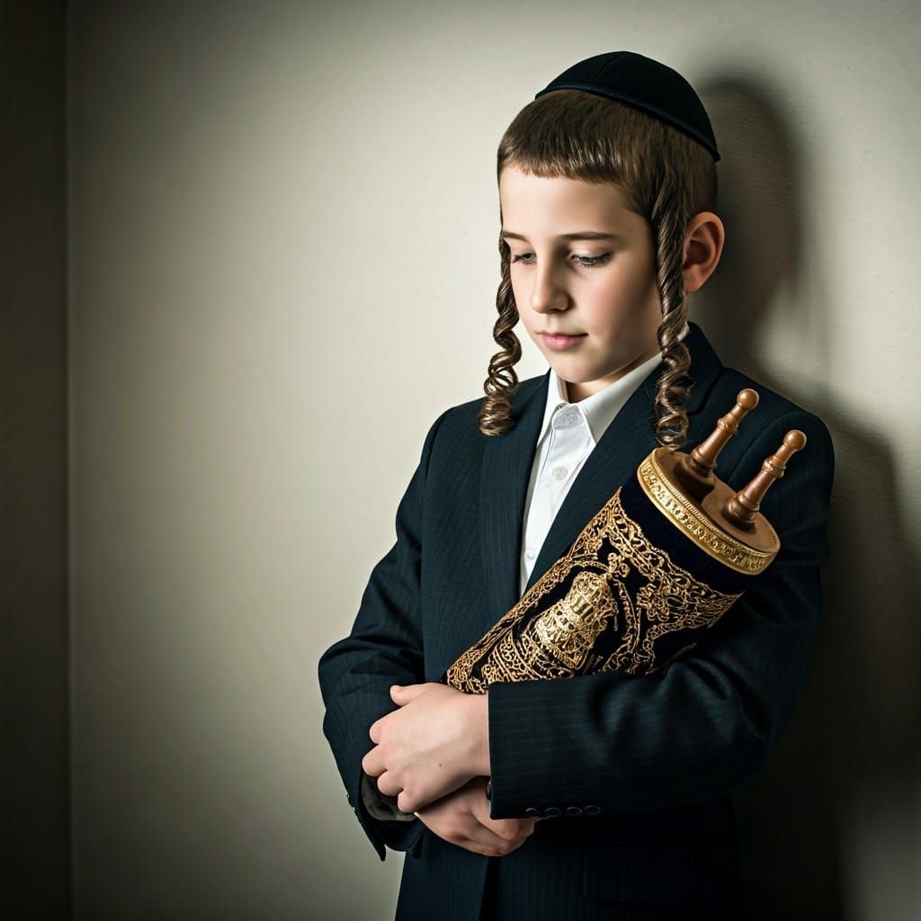Young Boy with Torah Scroll in Rembrandt Lighting