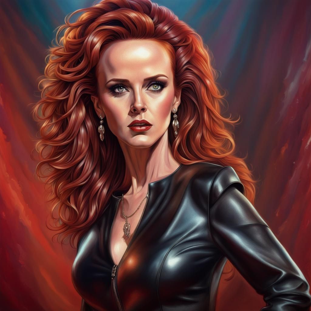 Sheena Easton in Black Leather, Hyperrealistic Art