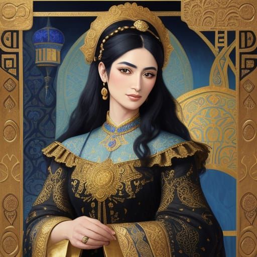 Arab Woman in Hookah Parlor, Klimt-Inspired Art