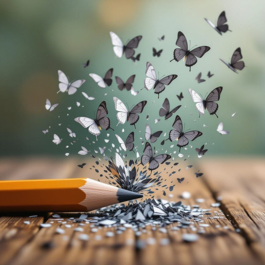Butterflies Erupt from Pencil Shavings in Ethereal Fantasy S...