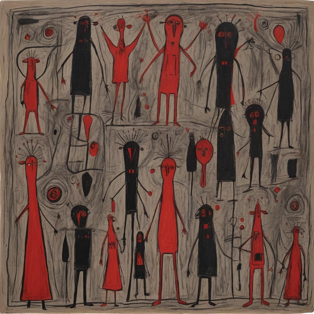 Primitive Outsider Art Sketch in Charcoal Style