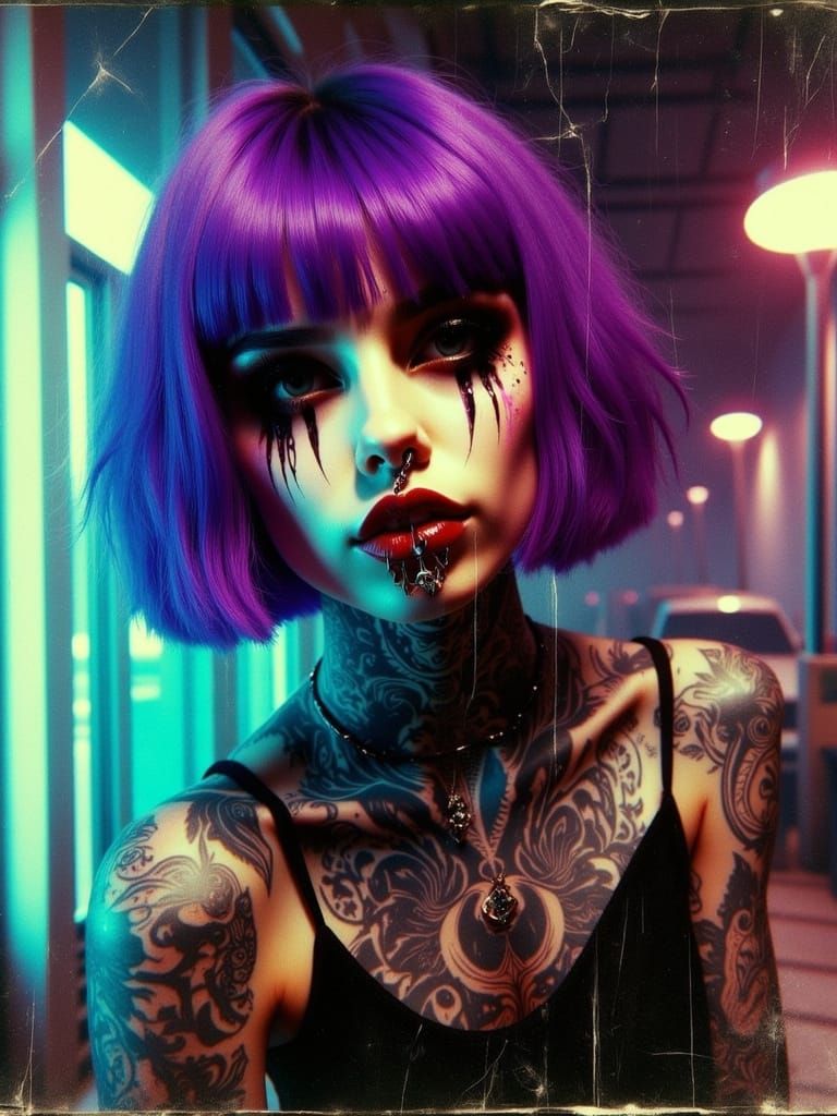 Despaircore Portrait of a Gothic Woman with Purple Hair