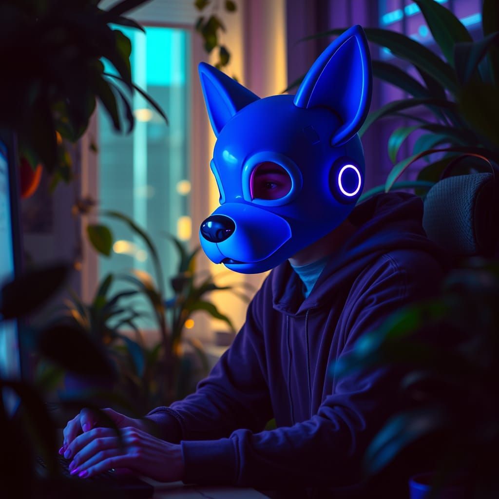 Young Gamer Enveloped in Neon Hues and Whimsical Ambiance