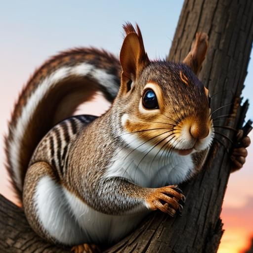 Squirrel with Gleaming Eyes at Sunset