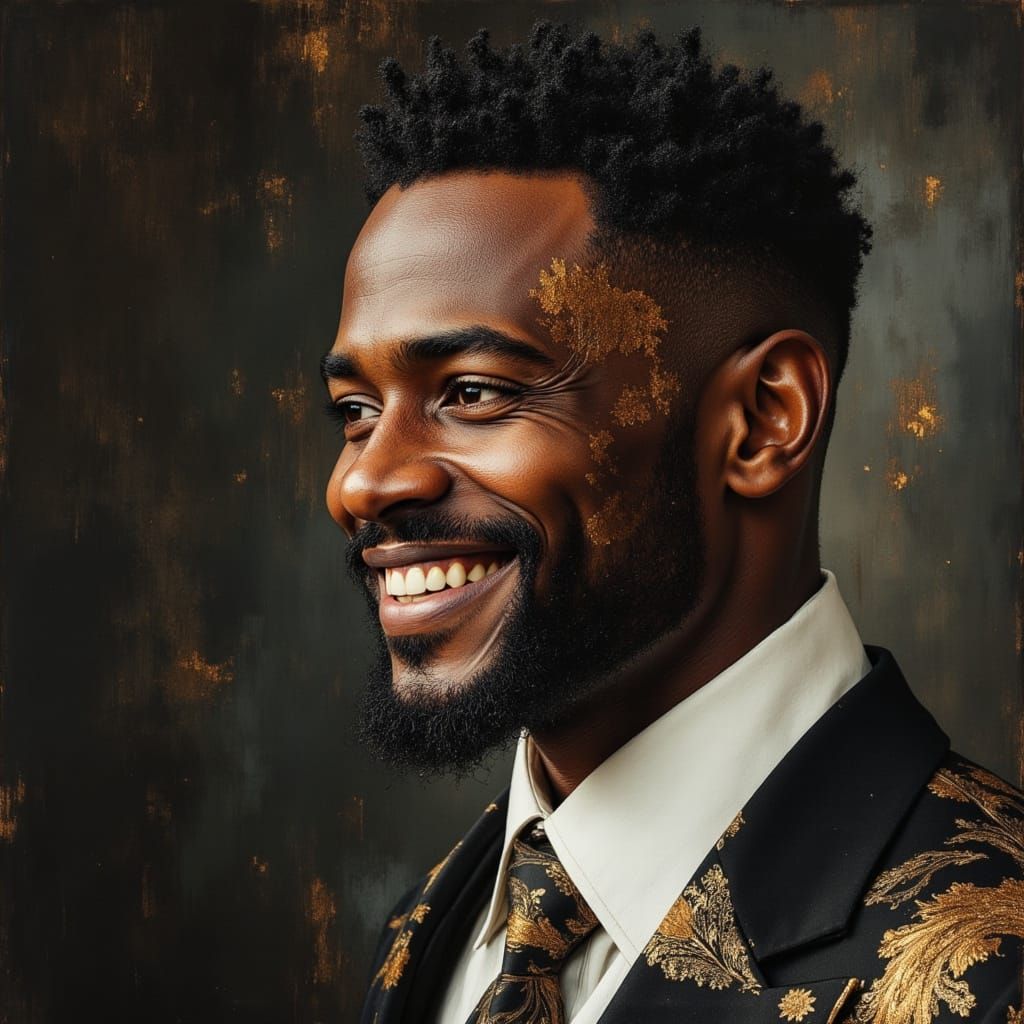 Handsome African God in Formal Suit, Hyperrealistic Portrait