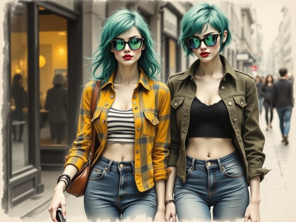 Urban Street Style in Charcoal Sketch