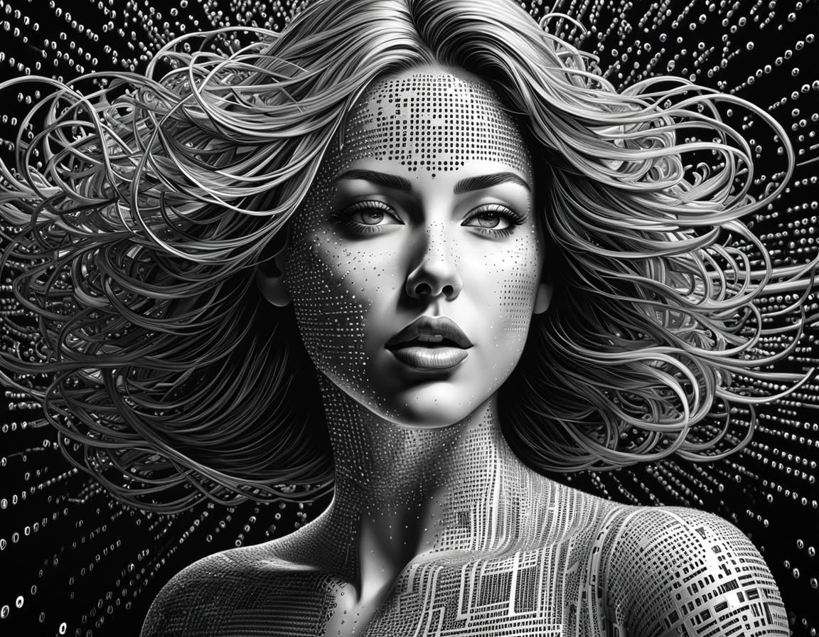 Binary Woman in Surreal Candy Art Style