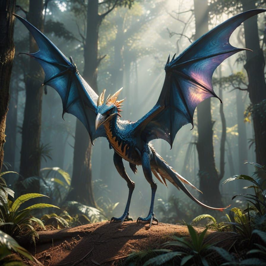 Majestic Blue Quetzalcoatlus in Flight, Hind Legs Attached,...