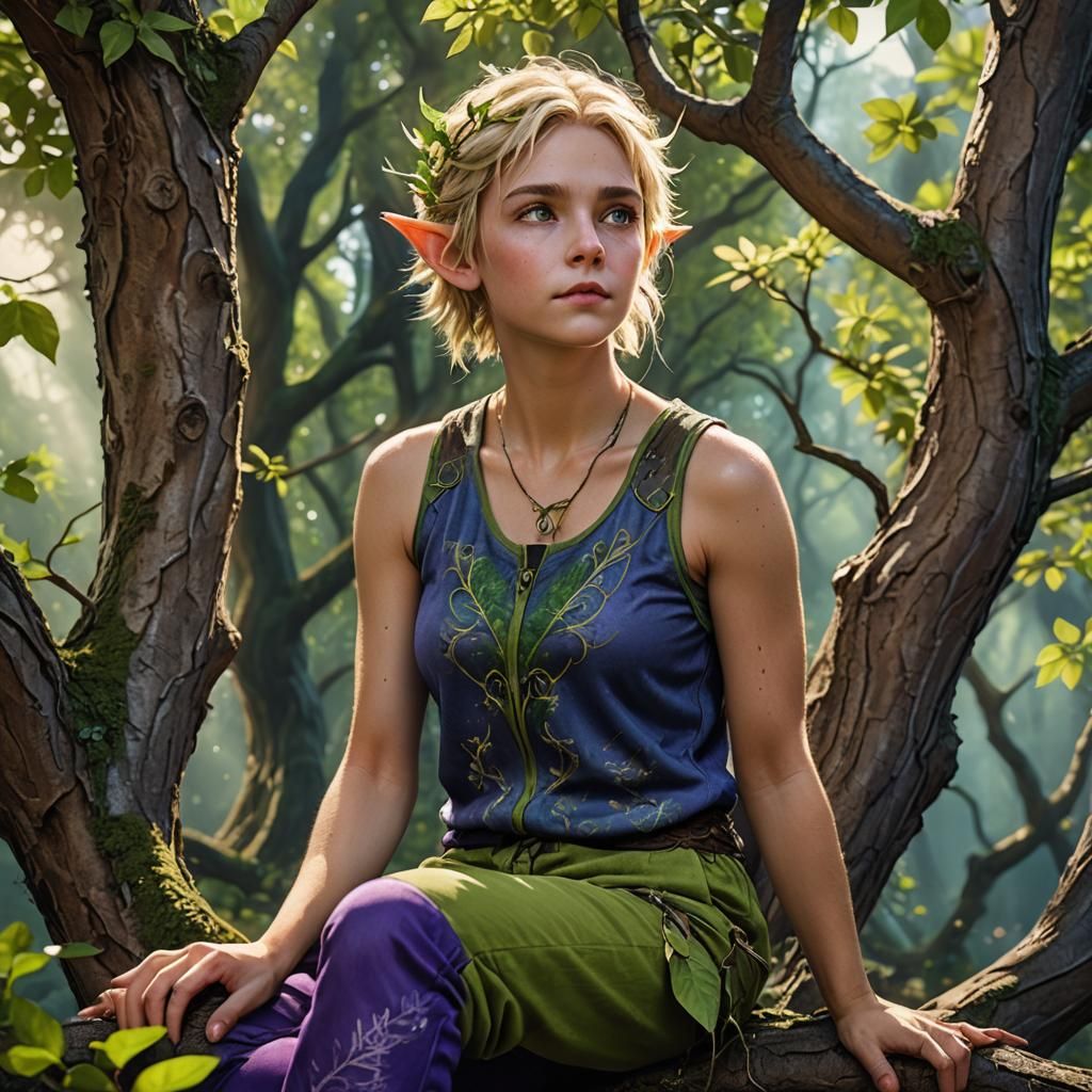 Fantasy Elf Girl in Forest, Digital Art