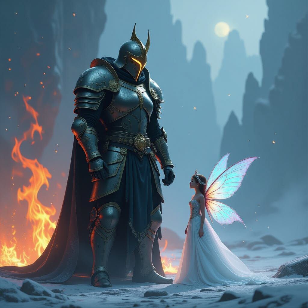 Warrior and Fairy in Ethereal Struggle