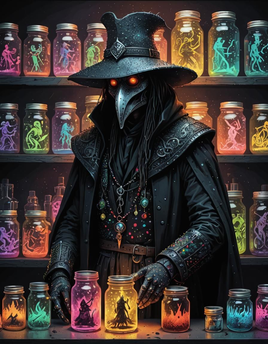 Cyberpunk Plague Doctor Pointillism Concept Art