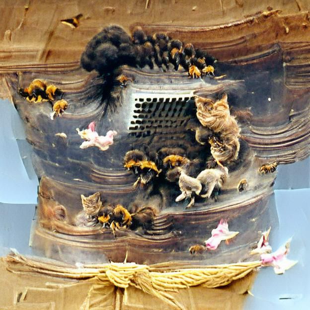 Beehive with Kitten Bees: Surreal Concept