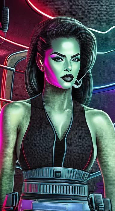 Neon Noir Portrait in Corporate Memphis Style
