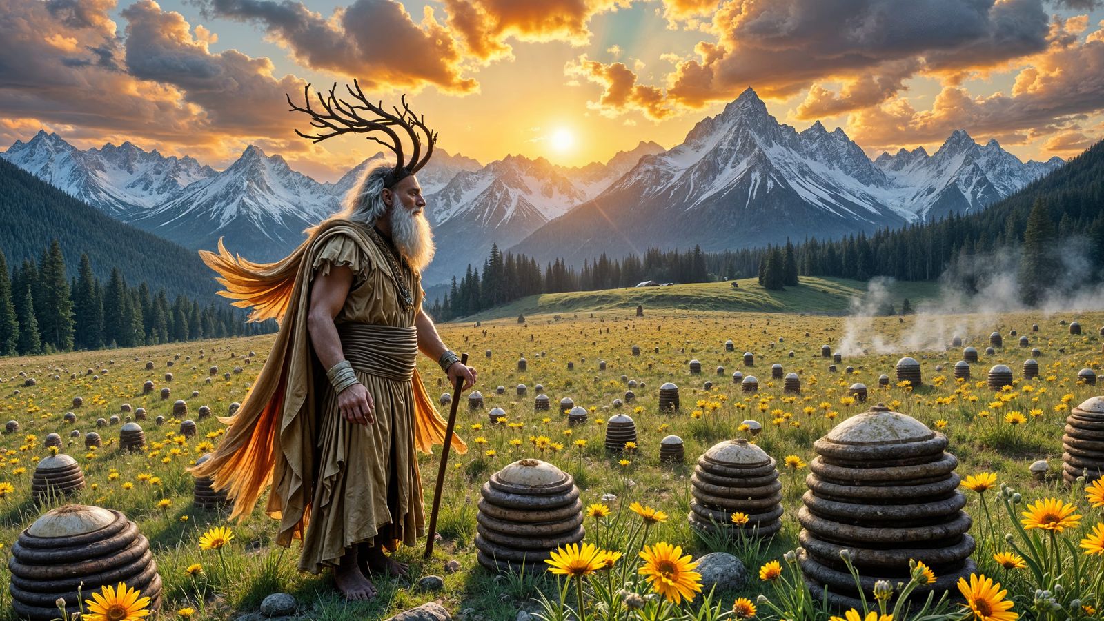 God of Bees in Magical Beehive Field