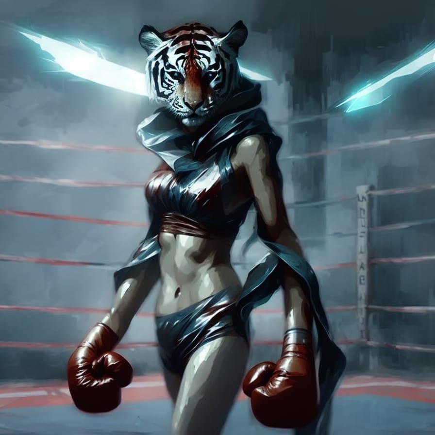 Tiger Girl Boxer Enters Ring: Digital Art Portrait