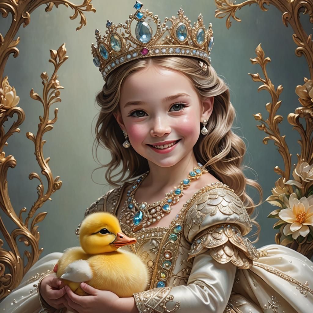 Princess Duck with Baby Duckling in Tiara