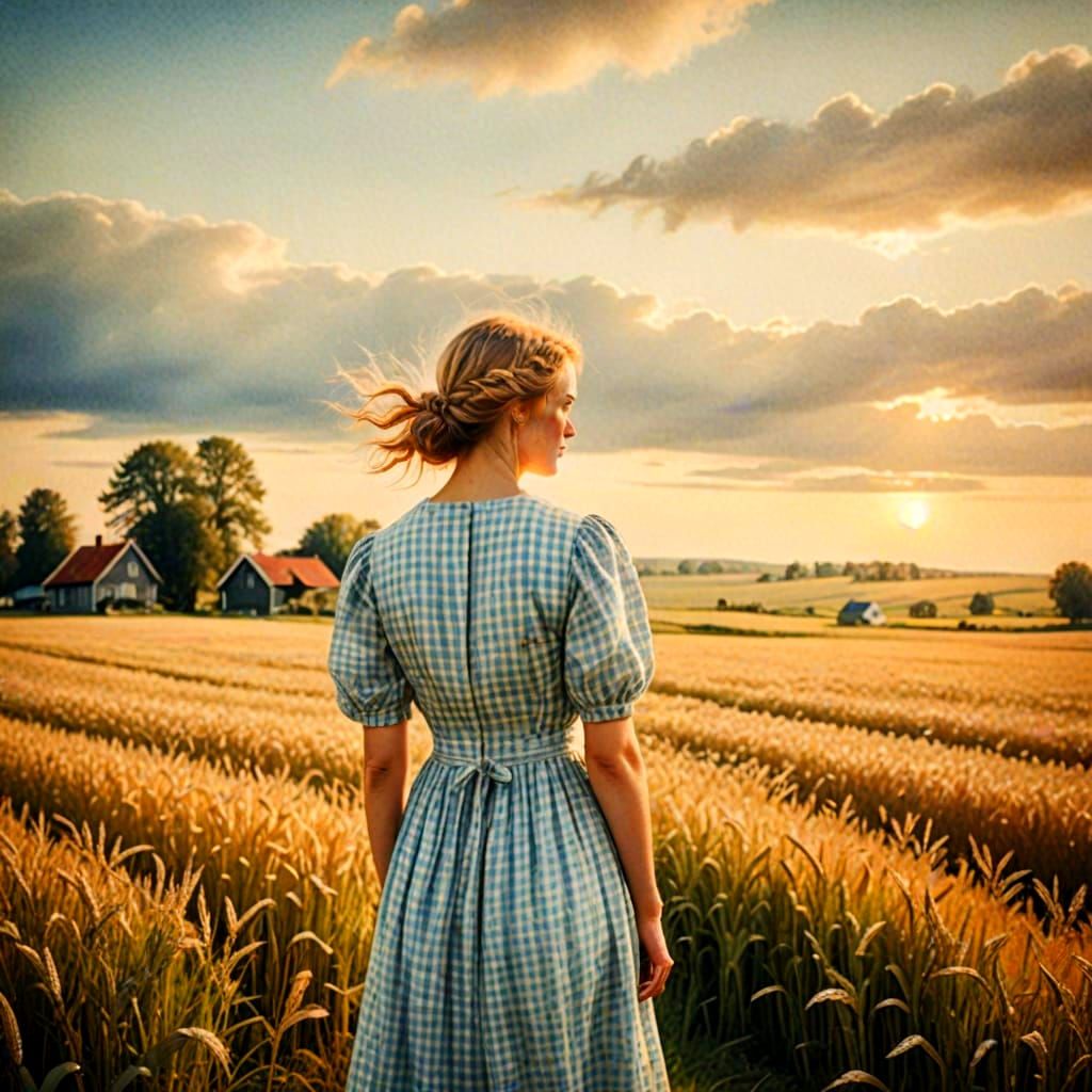 Charming Summer Scene in Gingham and Sepia