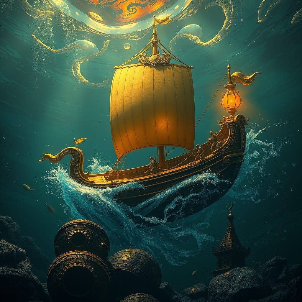 Make a gold treasure, ship. Under the sea.
