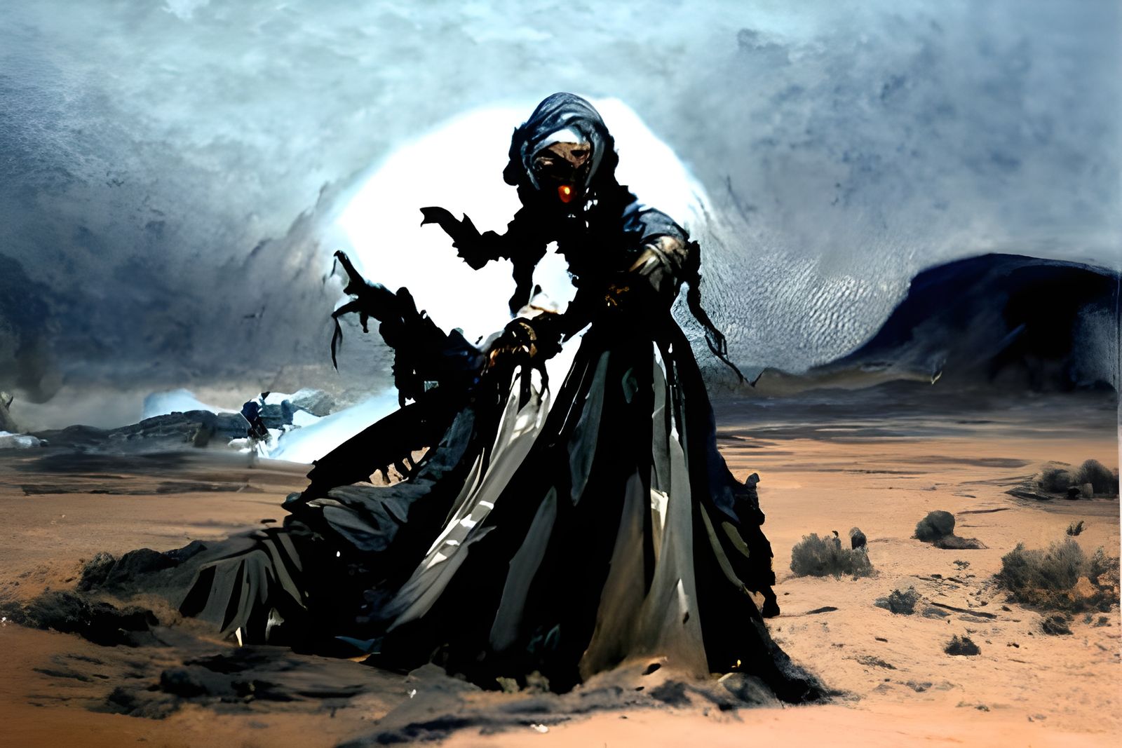 Sinister Desert Lady in Horror Art Style