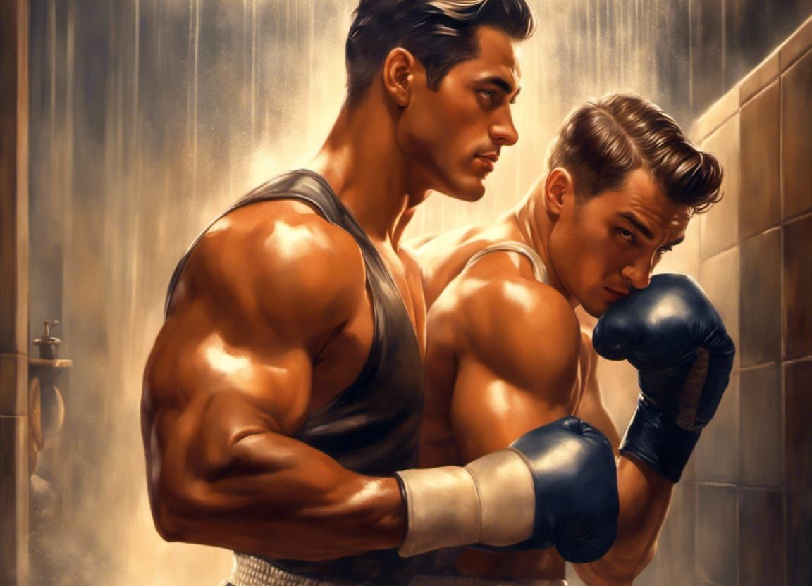 Boxers in Locker Room: Hyperdetailed Art Nouveau Portrait