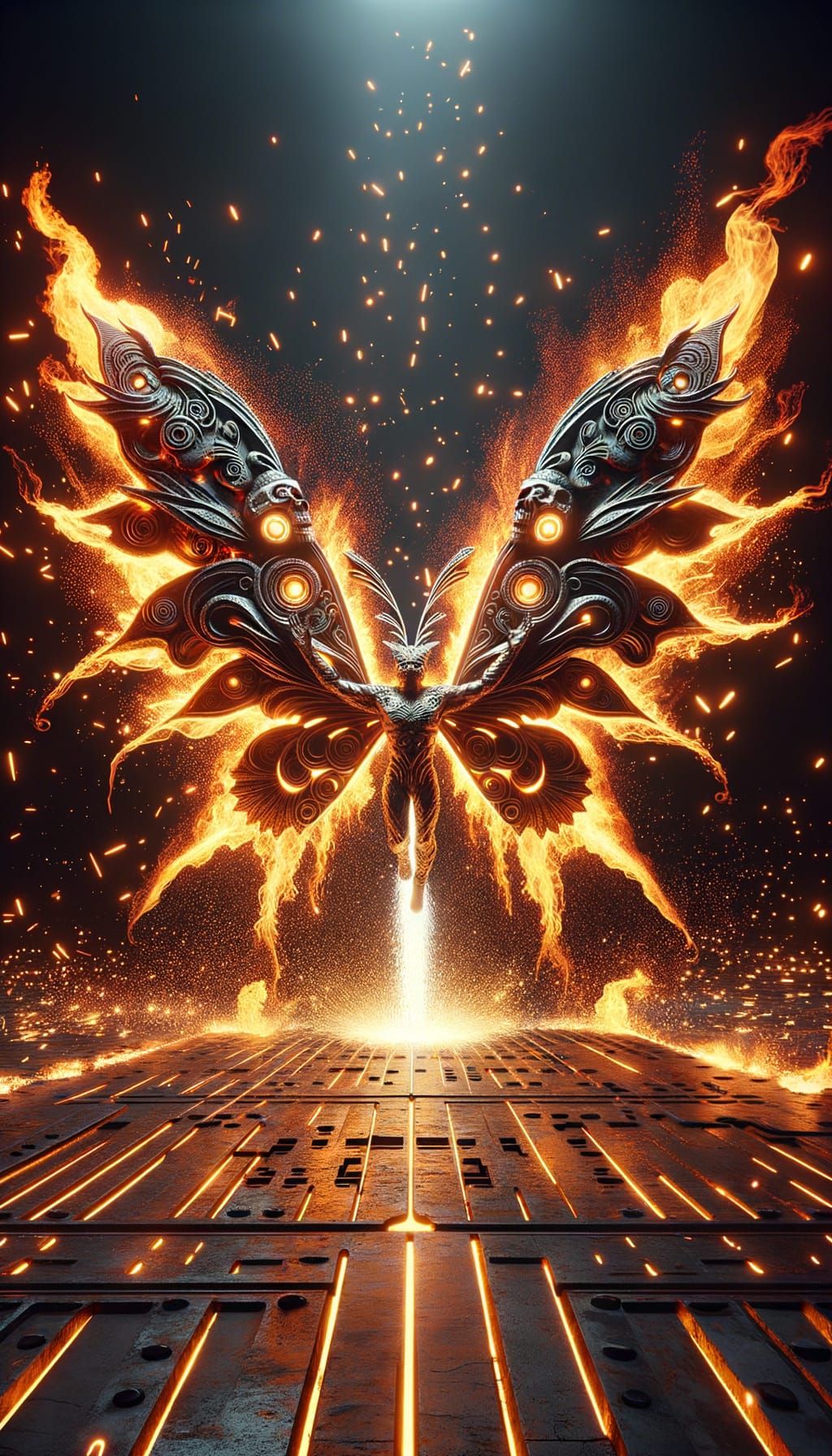 Molten Aztec Goddess Ītzpāpalōtll in Fiery 3D Render