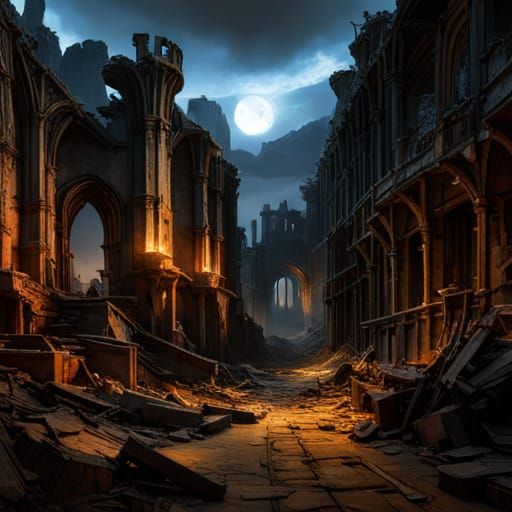 Dramatic Ruined Castle Sunset: Baroque Concept Art