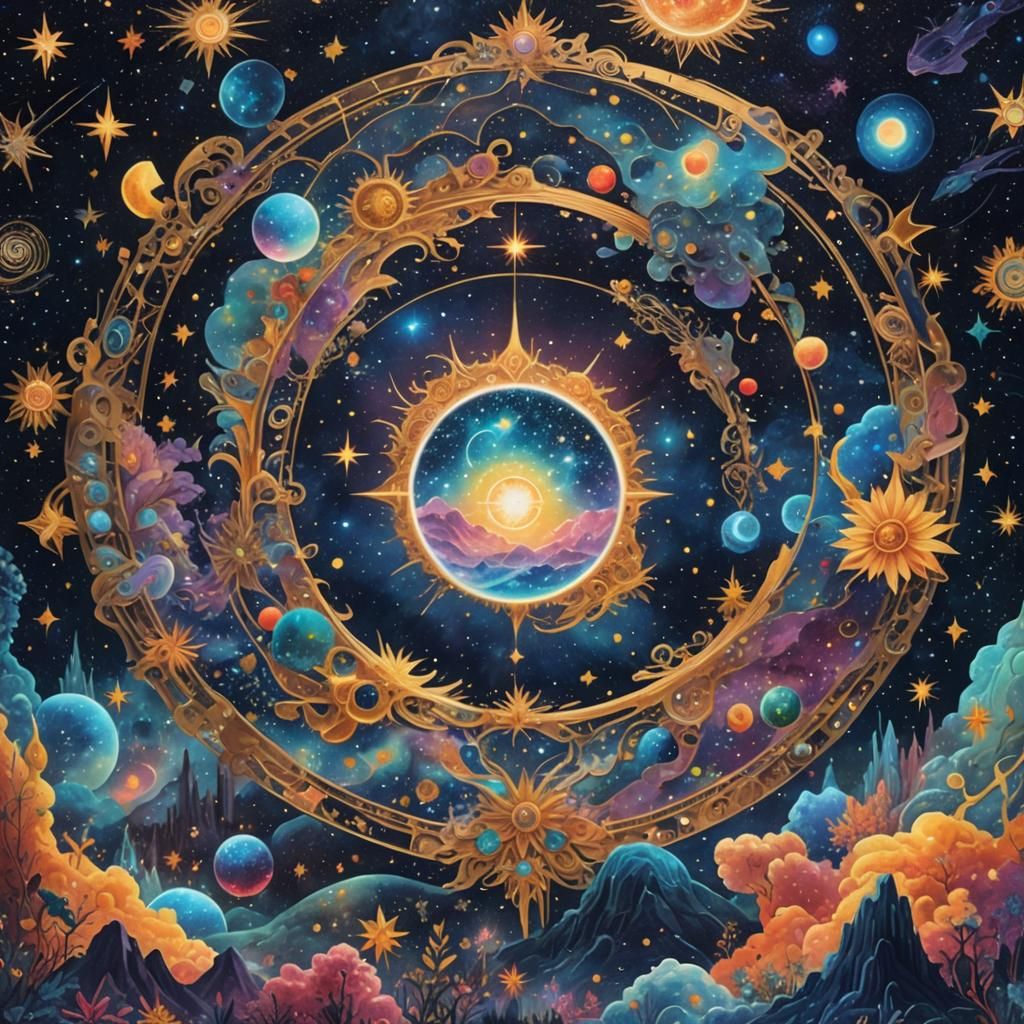 Cosmic Starry Night Holographic Illustration