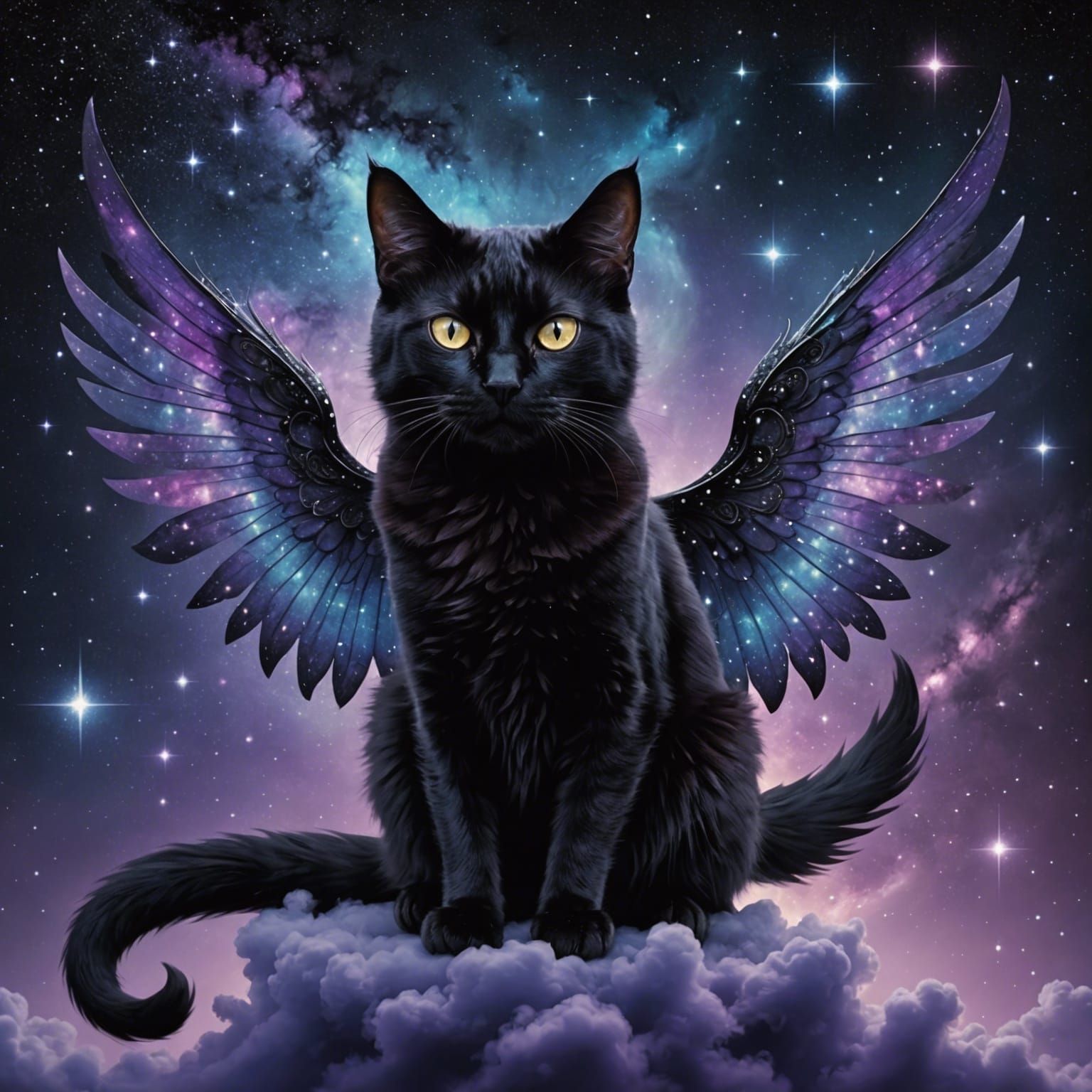Celestial Winged Cat in a Galaxy Sky