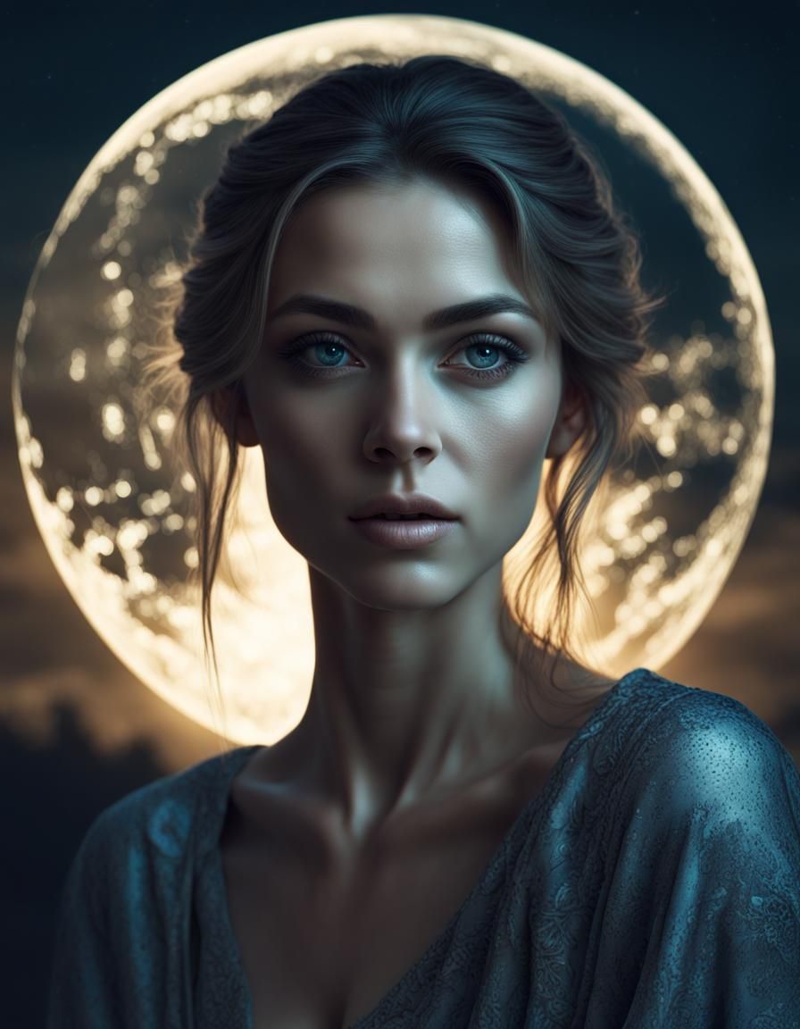 Moonlit Portrait of a Beautiful Woman