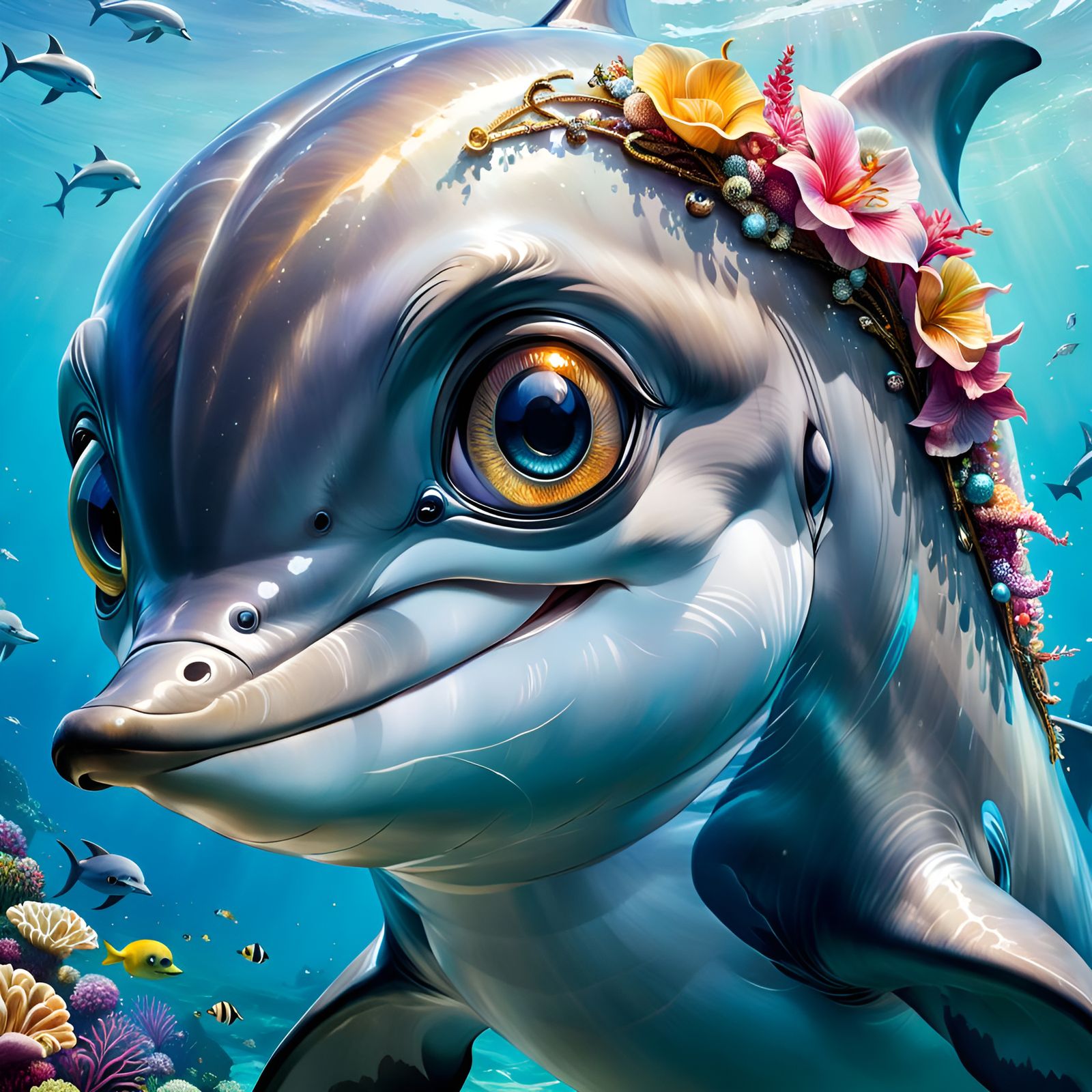 Delightful Dolphin Portrait in Illustrative Style