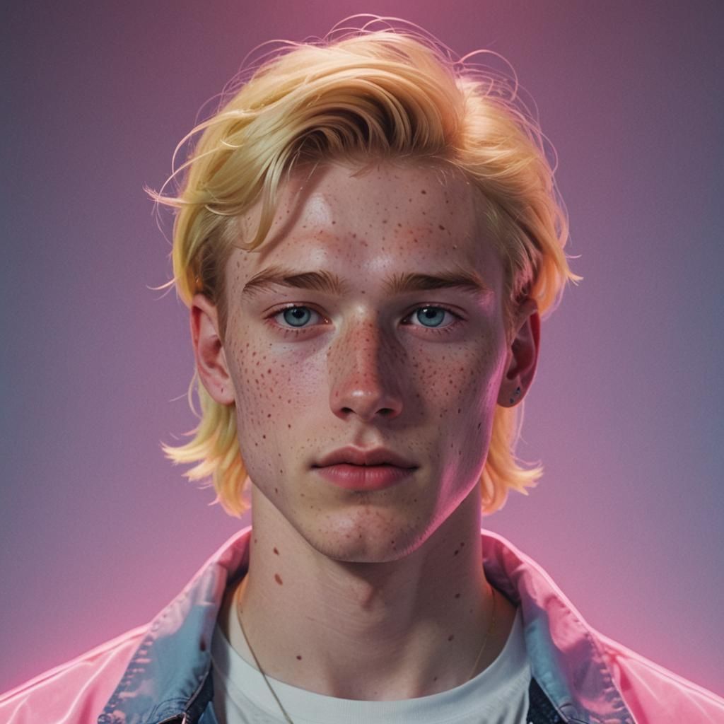 Freckled Blonde in Synthwave Neon Style