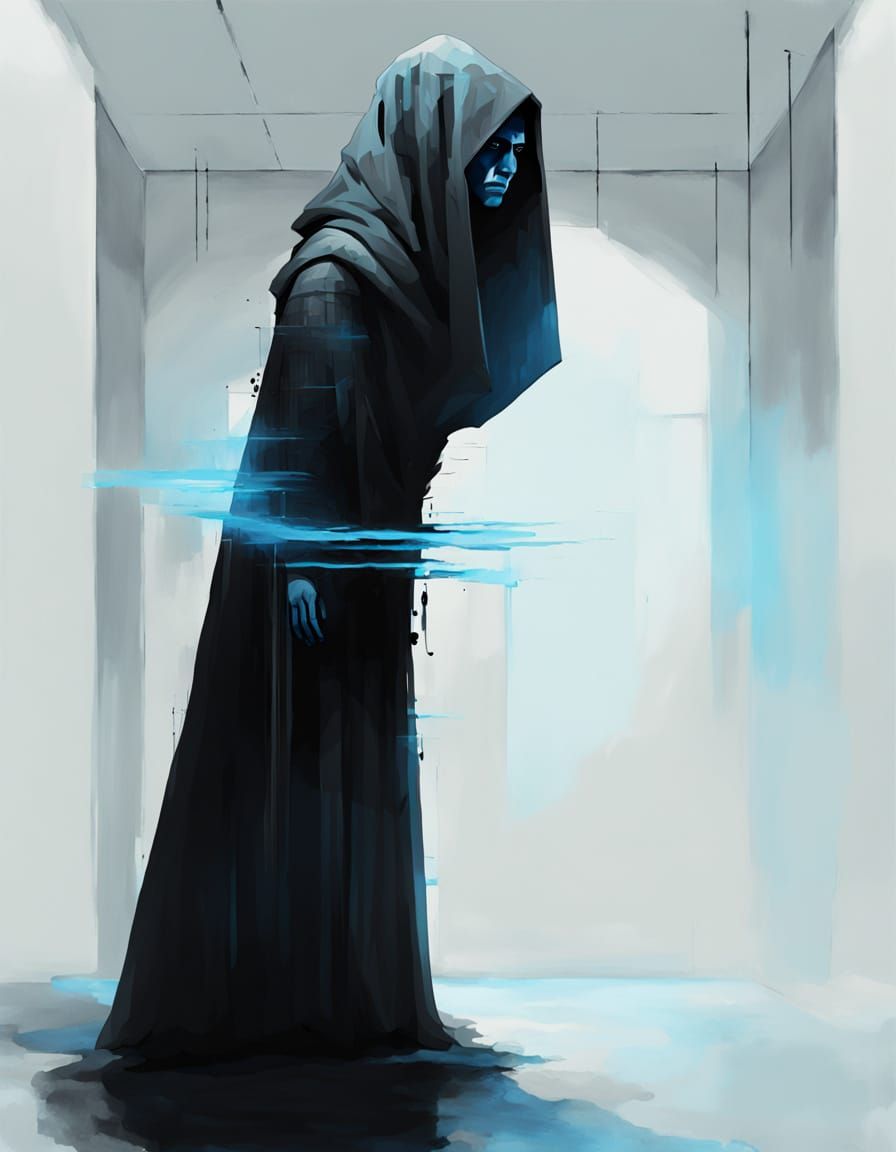 Surreal Figure with Brutalist Head in Digital Painting