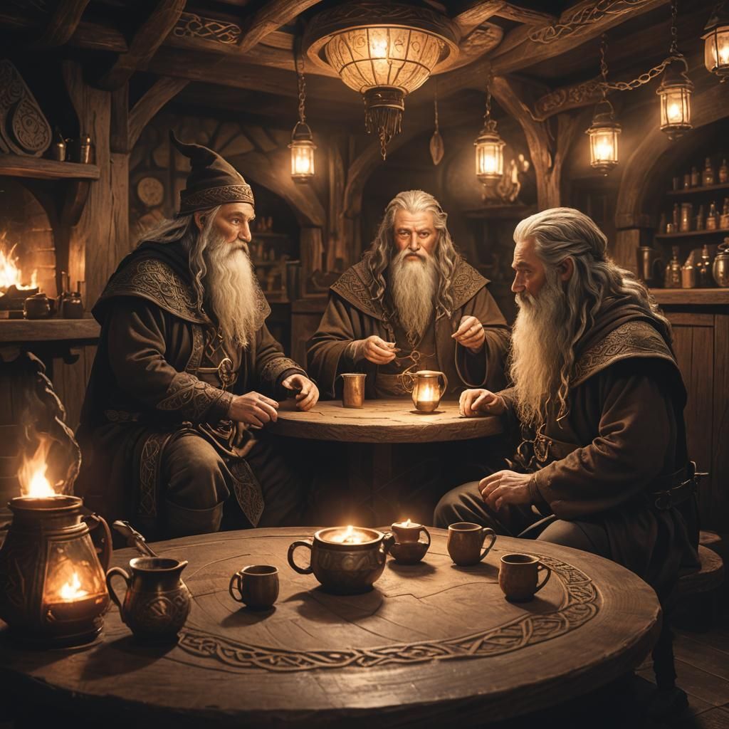 Fantasy Tavern Scene with Wizard in Celtic Style