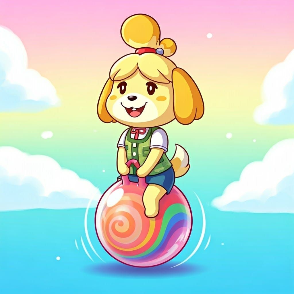 Cheerful Shih Tzu Bounces on Vibrant Space Hopper in Whimsic...