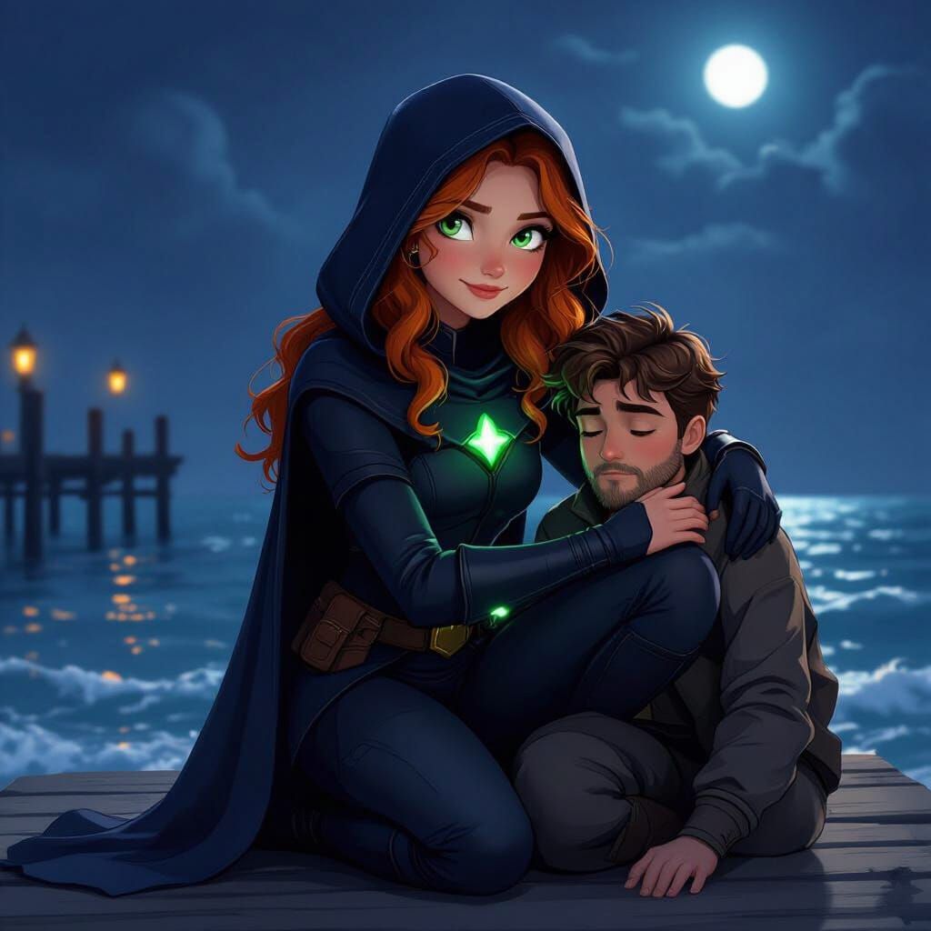 Guardian Angel Comforts Fisherman: 3D Animated Style