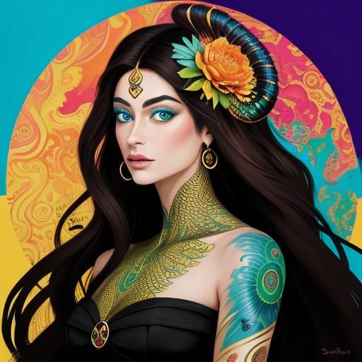 Dragon Peacock Woman in Abstract Expressionism Style