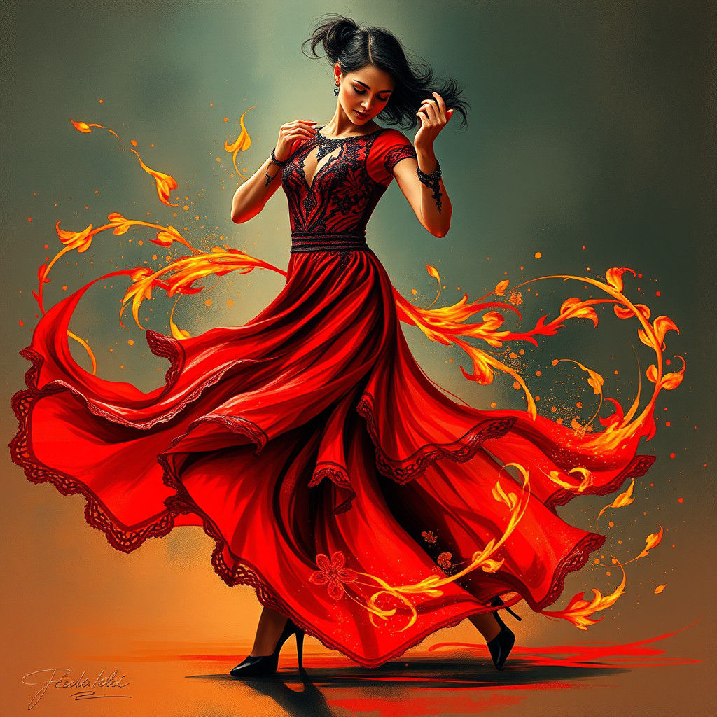 Passionate Tango Dancer in Fiery Embrace