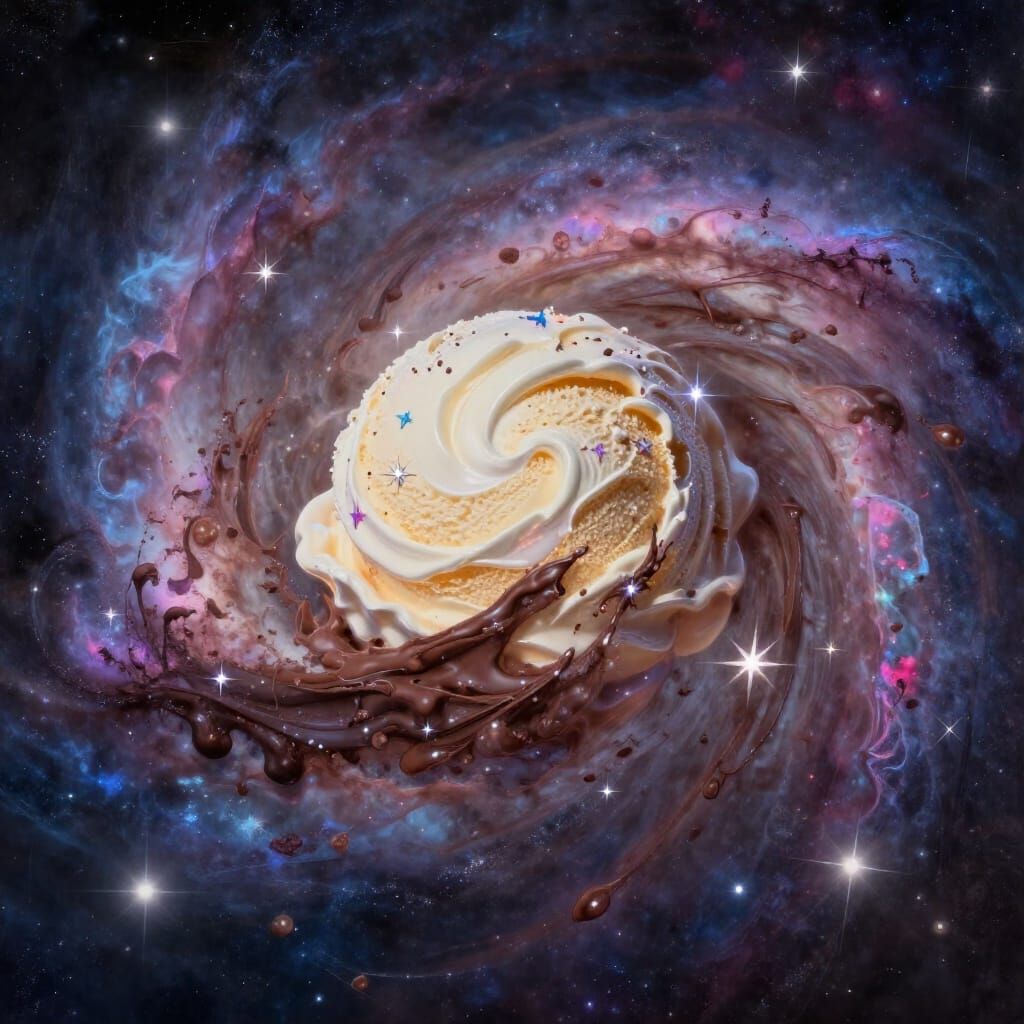 Cosmic Chocolate Ice Cream Galaxy with Shimmering Stars