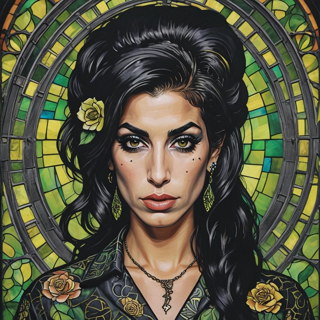 Woman with Blackout Tattoo and Stained Glass Style