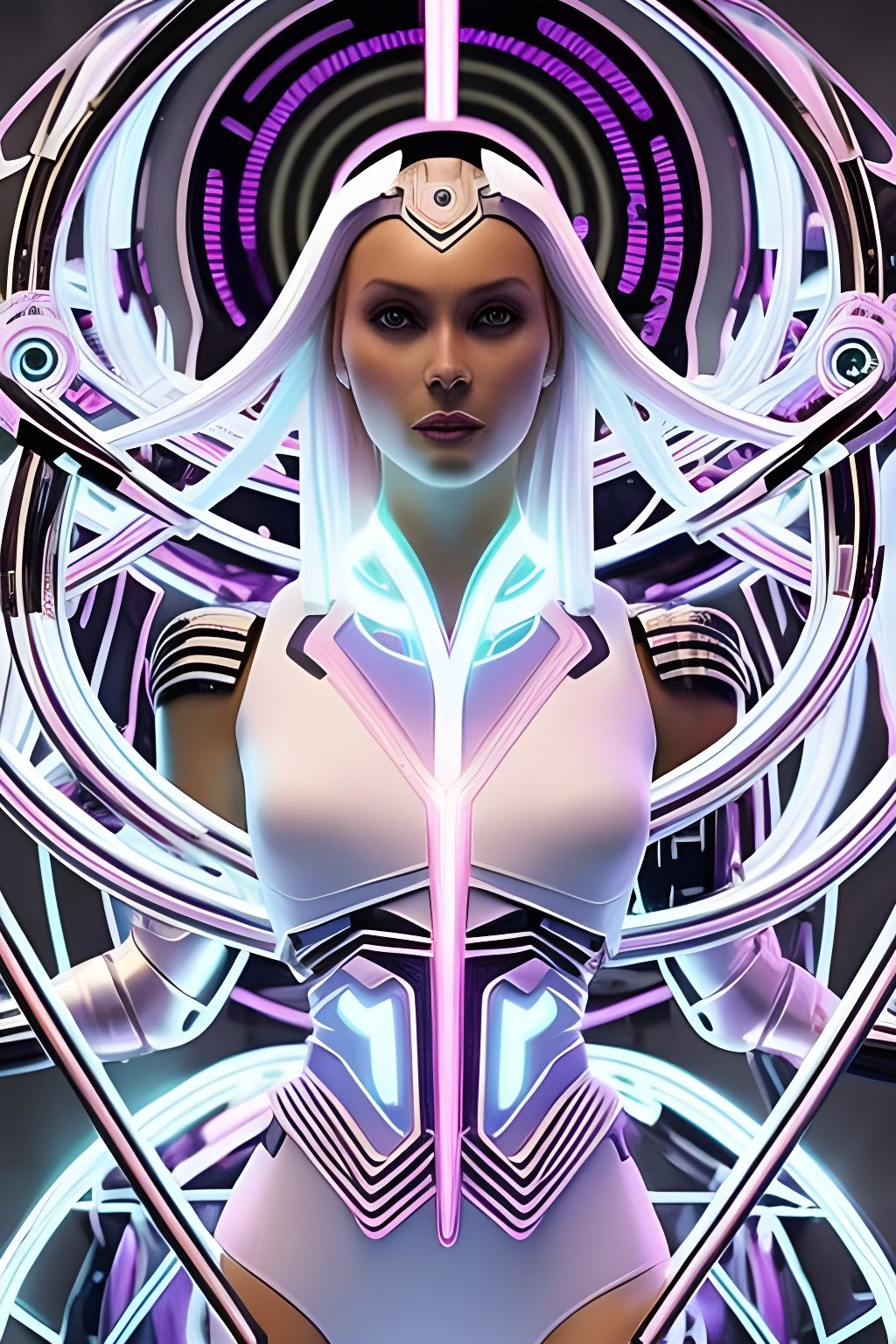 Cyborg Goddess in Futuristic Silk Robes