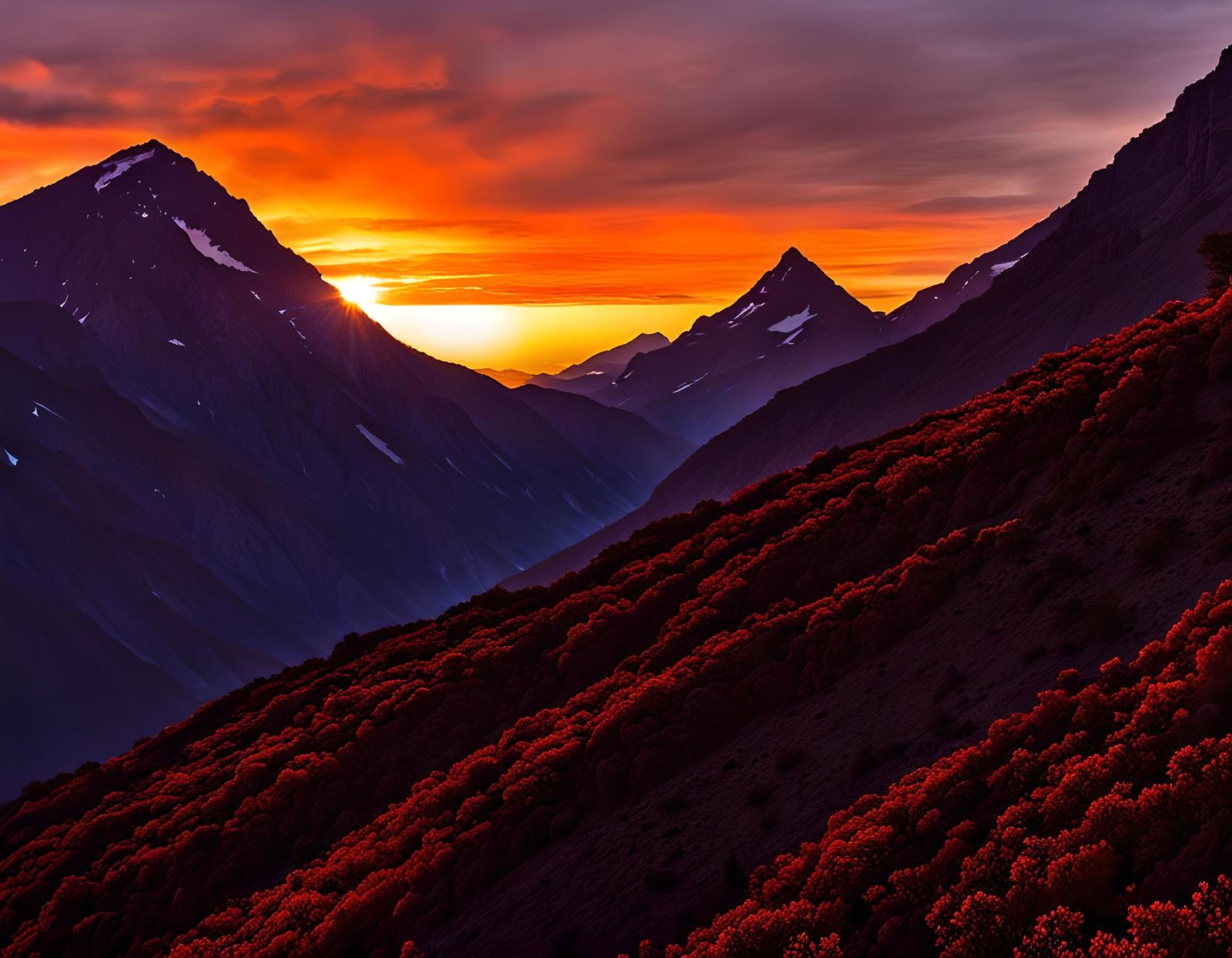 Picturesque Sunset Over Mountain Landscape